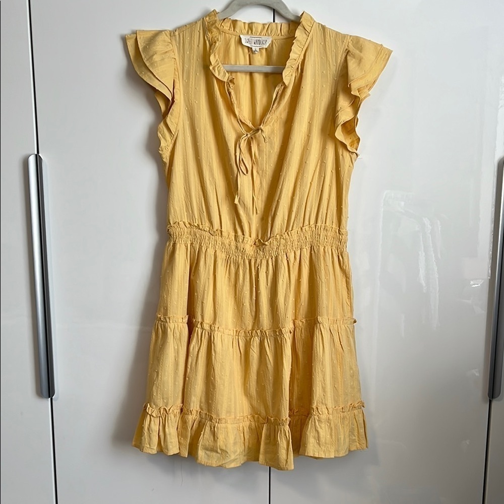 SWEET WANDERER Cotton Yellow Ruffle Mini Dress Lined, Size XL